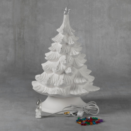 Ceramic Bisque Christmas Tree - 14 inch with base, lights and star